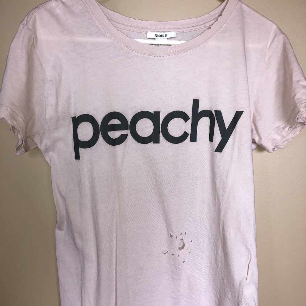 Forever 21 "Peachy" Shirt. Distressed Pink Small